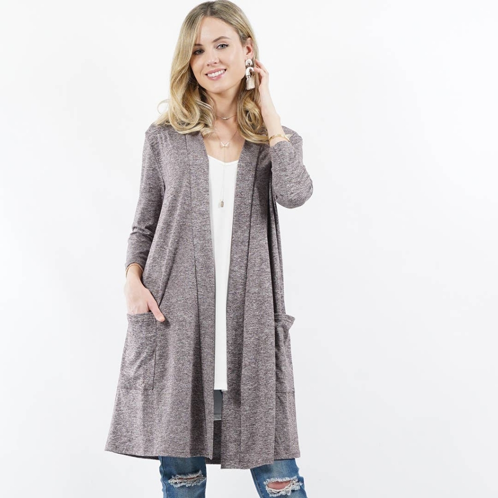 3/4 sleeve slouchy pocket open cardigan